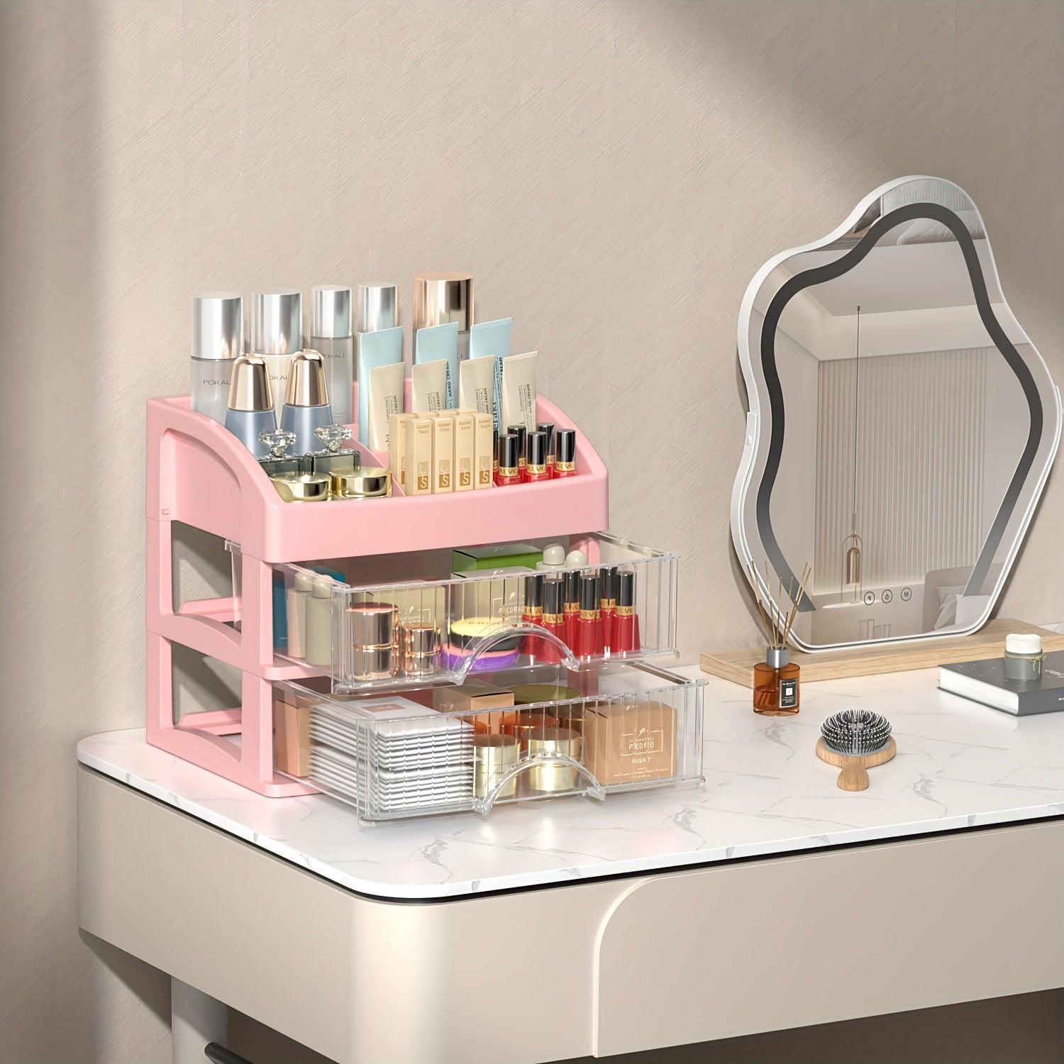 Makeup Desk Organizer With Drawers Perfume Storage Rack