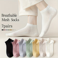 7 Pairs Solid Low Cut Sports Socks Women's Stockings & Hosiery