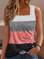 Striped Print Square Neck Tank Top Summer Sleeveless Casual Top