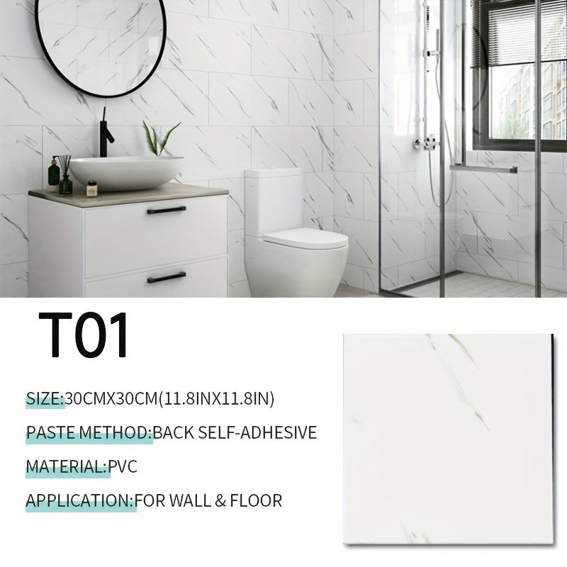 10pcs Marble Floor Stickers Waterproof Bathroom Decals 30