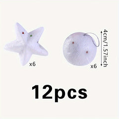 12pcs Star & Round Ball Christmas Tree Ornaments Home Decoration