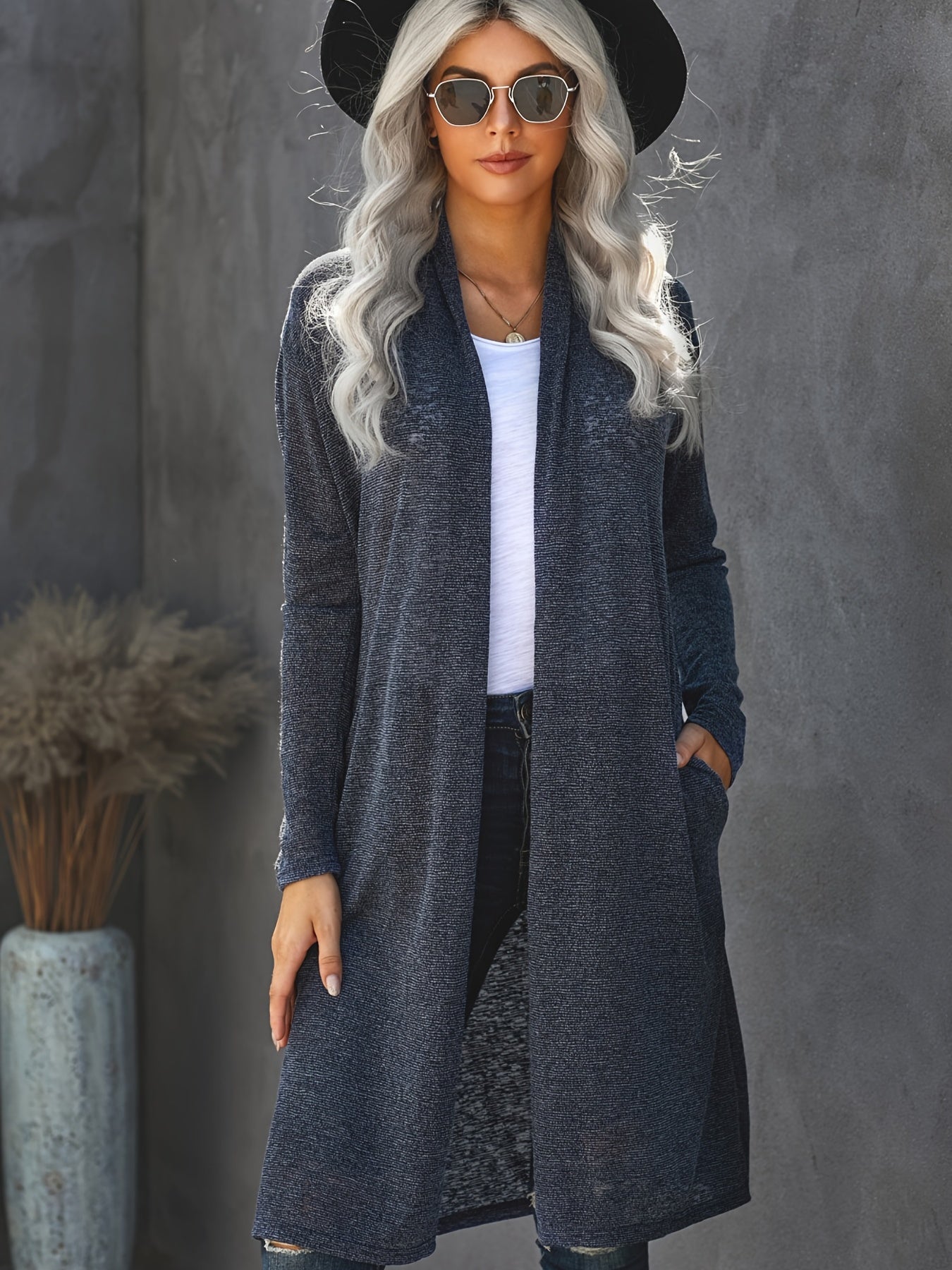 Drop Shoulder Pocketed Long Cardigan Loose Long Sleeve Knit Women's Clothing