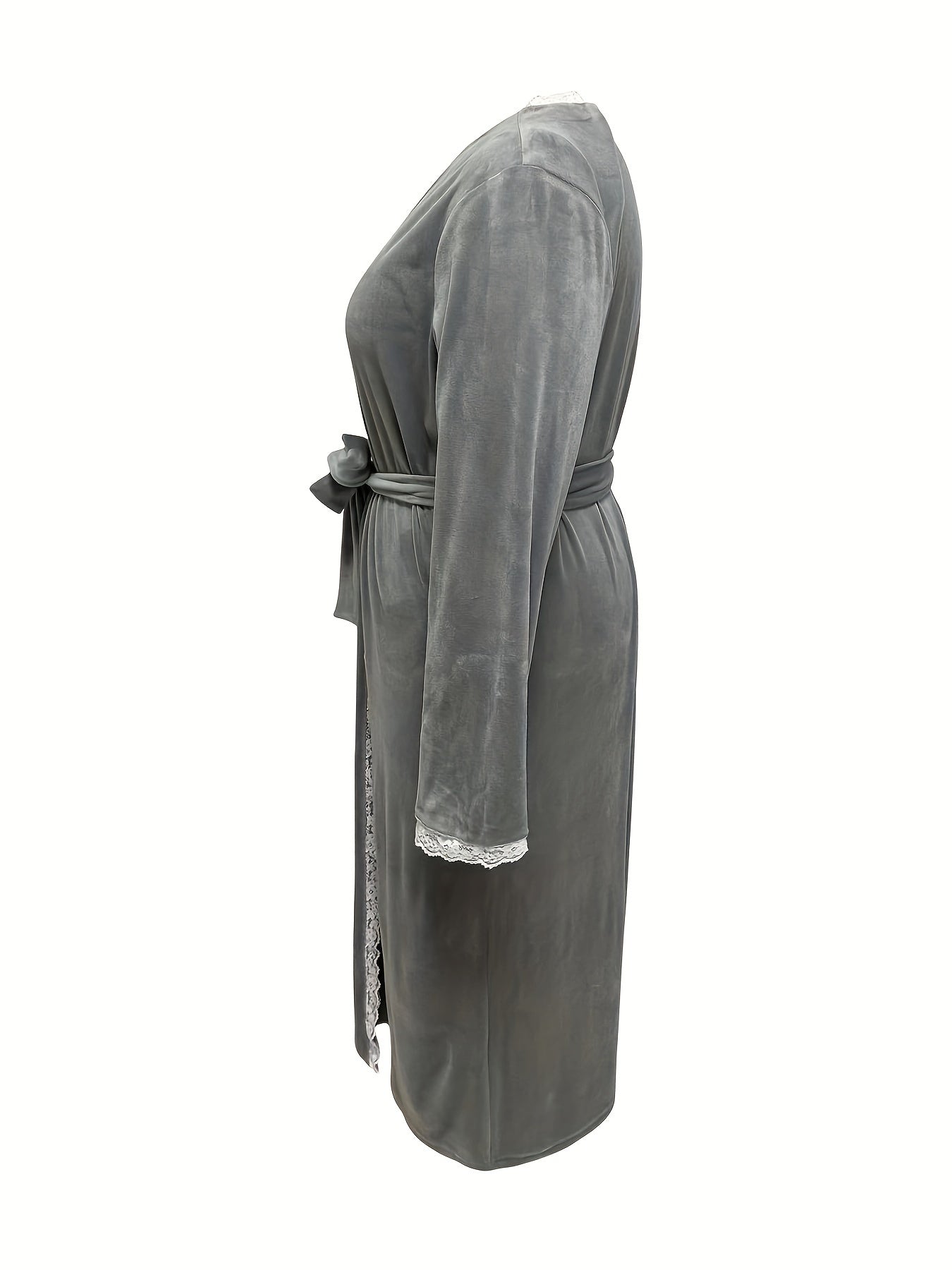 Robe Women's Lace Trim Bathrobe With Belt