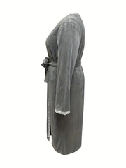 Robe Women's Lace Trim Bathrobe With Belt