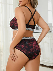 Rose Print Ruched Bra & Panty Lingerie Set