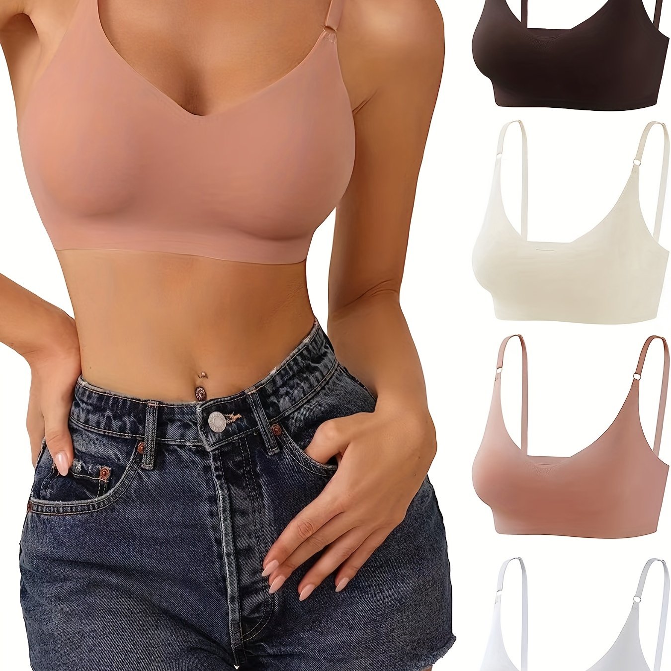 4pcs Seamless Wireless Bras Comfy & Breathable Intimates Women's Lingerie