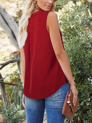 Ruched Tank Top Notched Neck Sleeveless Summer Top