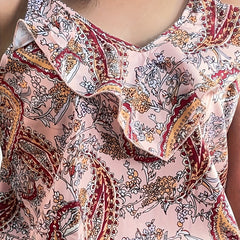 Boho Paisley Print Ruffle Trim Cami Top Summer Sleeveless Top