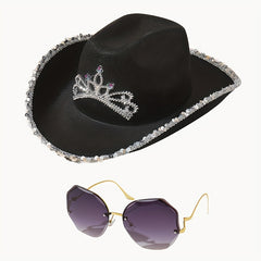 Y2K Cowgirl Hat Glasses Set Crown Fedora Cap