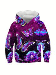 Kids 3D Butterfly Sequin Hooded Sweatshirt for Fall Winter