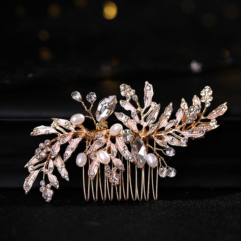 Leaf Faux Pearl Rhinestone Bridal Hair Comb Wedding Hair Accessories