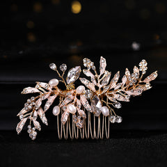Leaf Faux Pearl Rhinestone Bridal Hair Comb Wedding Hair Accessories