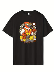 Men's Bird Guitar Print T-shirt Active Casual Crew Neck Tee