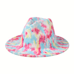 Pink Tie Dye Fedora Cap Stylish Wide Brim Jazz Hat Lightweight Felt Hat