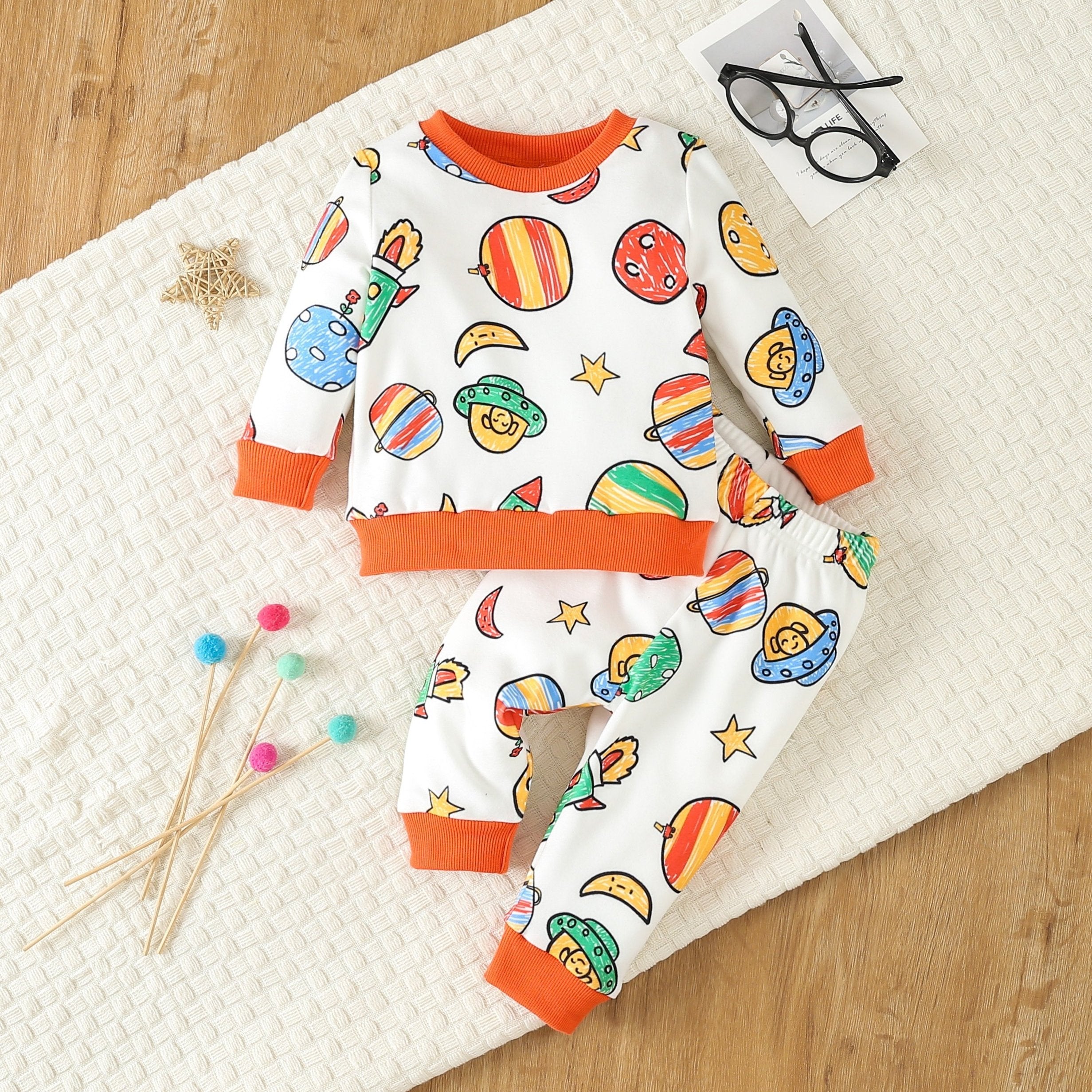 Baby Boy Cartoon Pajama Set Long Sleeve Top Pants Loungewear 2pcs