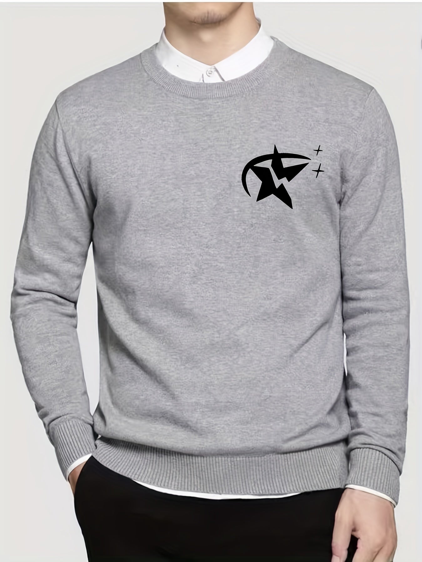 Star Pattern Knitted Sweater Men's Casual Warm Crew Neck Pullover