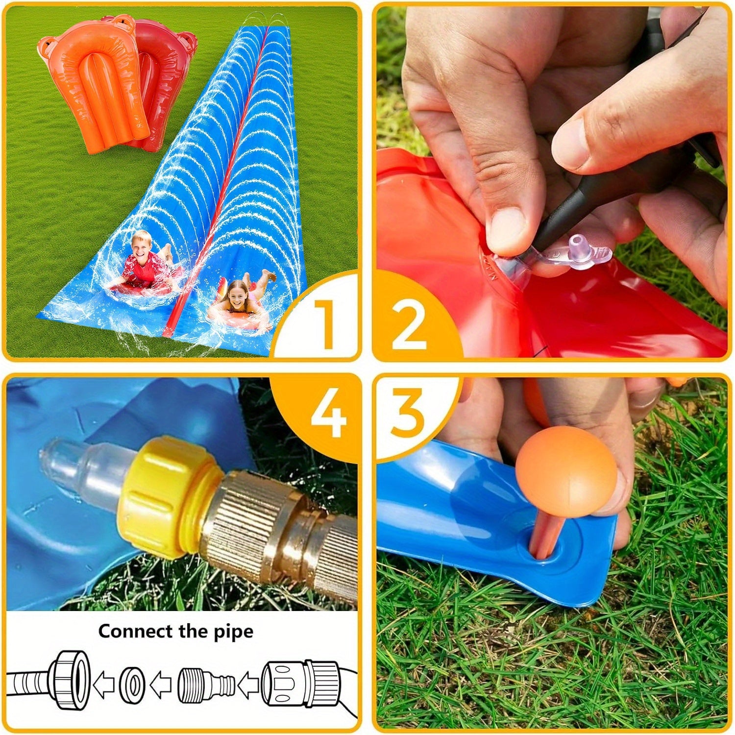 Ripple Water Slide with 2 Surfboards for Lawn Splash