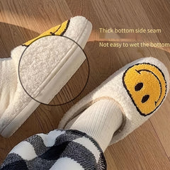 Women's Smile Face Pattern Slippers Plush Lined Shoes