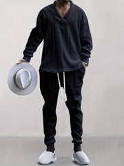 Men's Jacquard V-Neck Sweatshirt & Drawstring Sweatpants Set