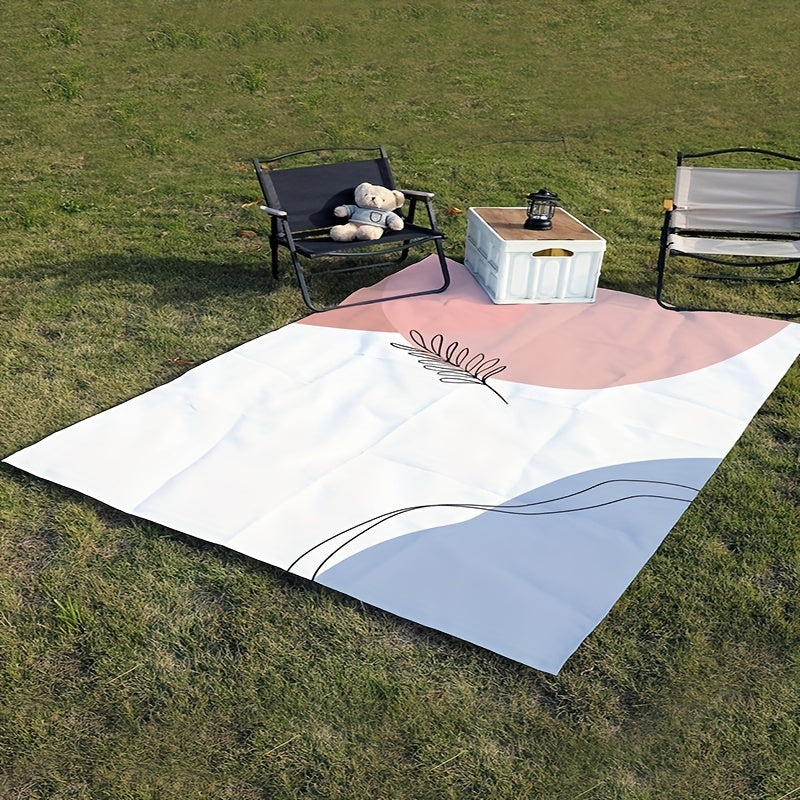 Pink Leaf Printed Picnic Blanket Foldable Waterproof Lightweight Mat 149x200cm