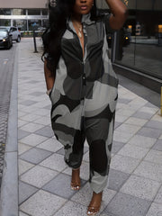 Elastic Bottom Jumpsuit Casual Short Sleeve Button Jumpsuit
