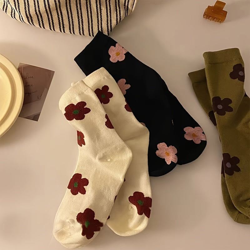 Floral Print Mid Tube Socks Women's Stockings