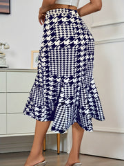 Plaid High Waist Bodycon Skirt Ruffle Trim Skirt