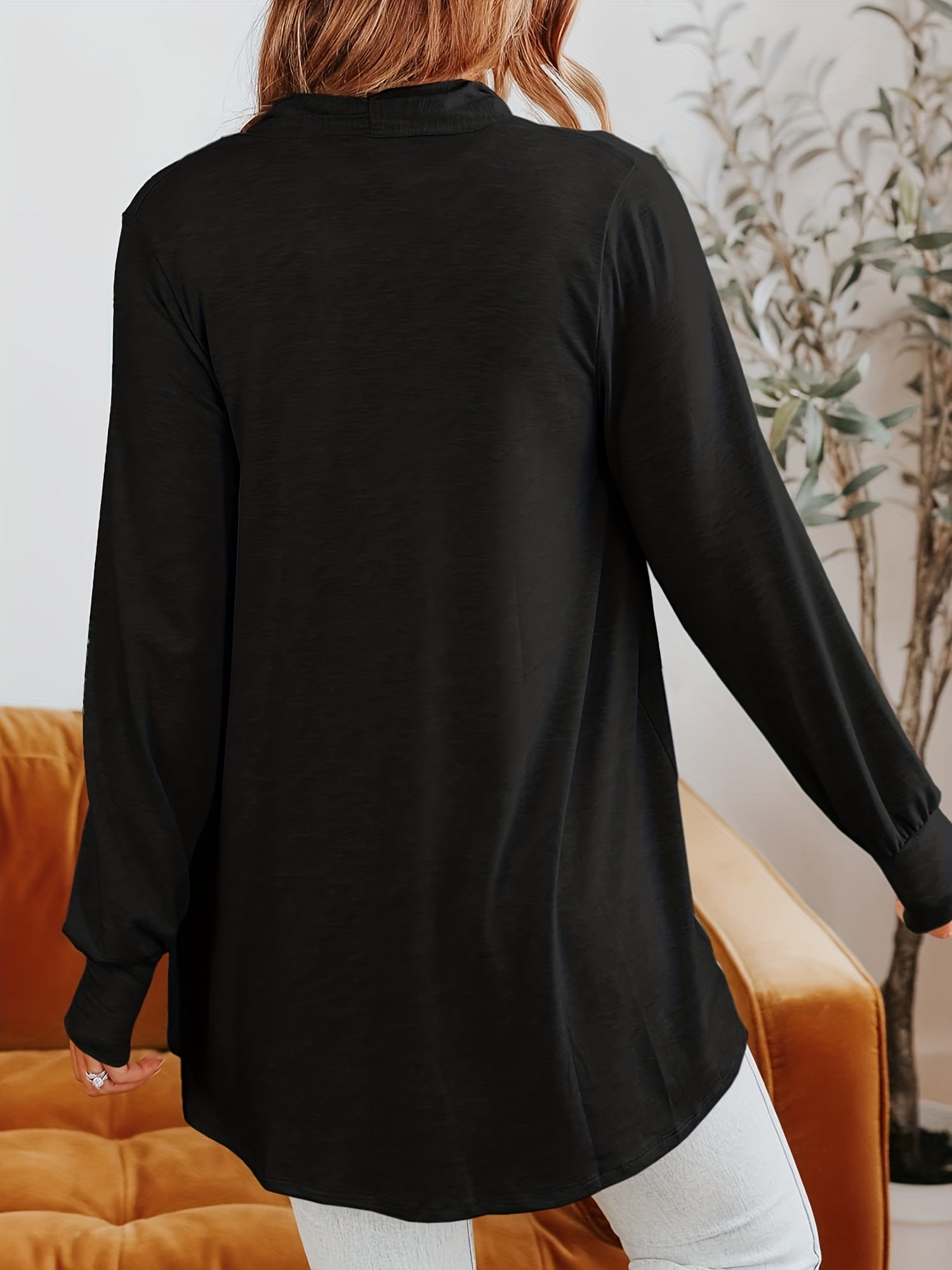 Dual Pockets Open Front Coat Casual Long Sleeve Coat