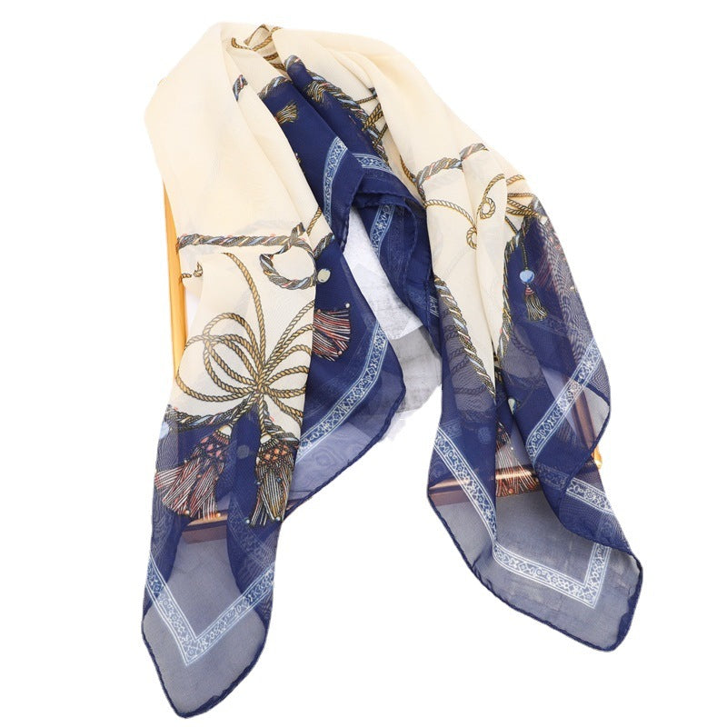 65cm Chiffon Scarf Print Thin Neckerchief Classic Travel Head Wrap Hair