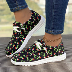Christmas Print Flat Sporty Loafers Shoes Casual Non Slip Boat Shoes