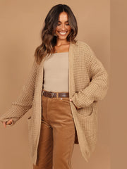 Solid Long Sleeve Open Front Cardigan With Pockets