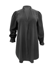 Solid Lantern Sleeve Casual Dress