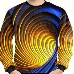 Boy's 3D Optical Illusion Long Sleeve Tee Spring Casual Round Neck Shirts