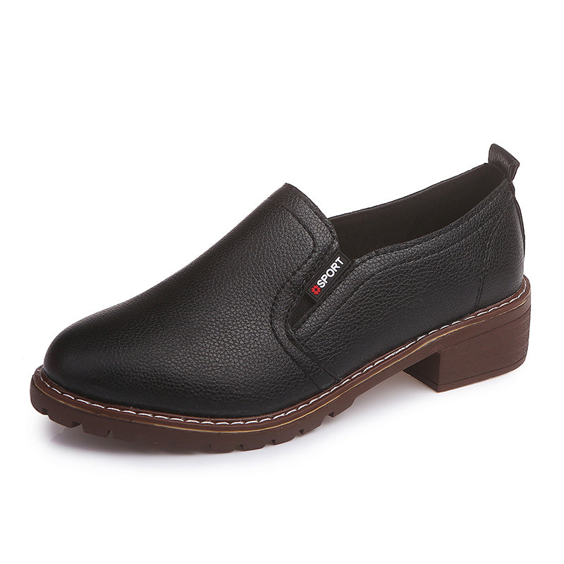 Women's Faux Leather Loafers Chunky Heeled Shoes