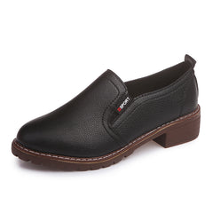 Women's Faux Leather Loafers Chunky Heeled Shoes