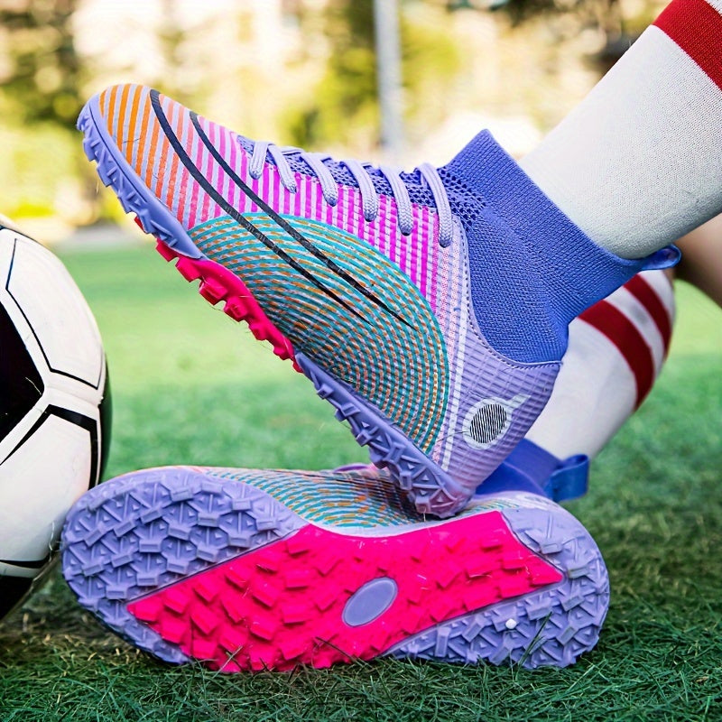 Boy's High Top Turf Football Boots Outdoor Anti skid Lace Up TF Soccer Cleats