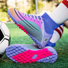 Boy's High Top Turf Football Boots Outdoor Anti skid Lace Up TF Soccer Cleats