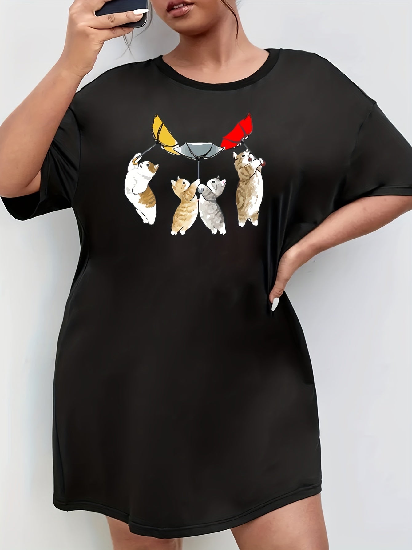 Cat & Umbrella Print Sleep Dress