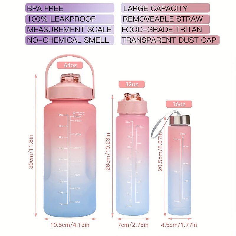 Gradient Leakproof Straw Water Bottle with Time Scale for Outdoor Sports