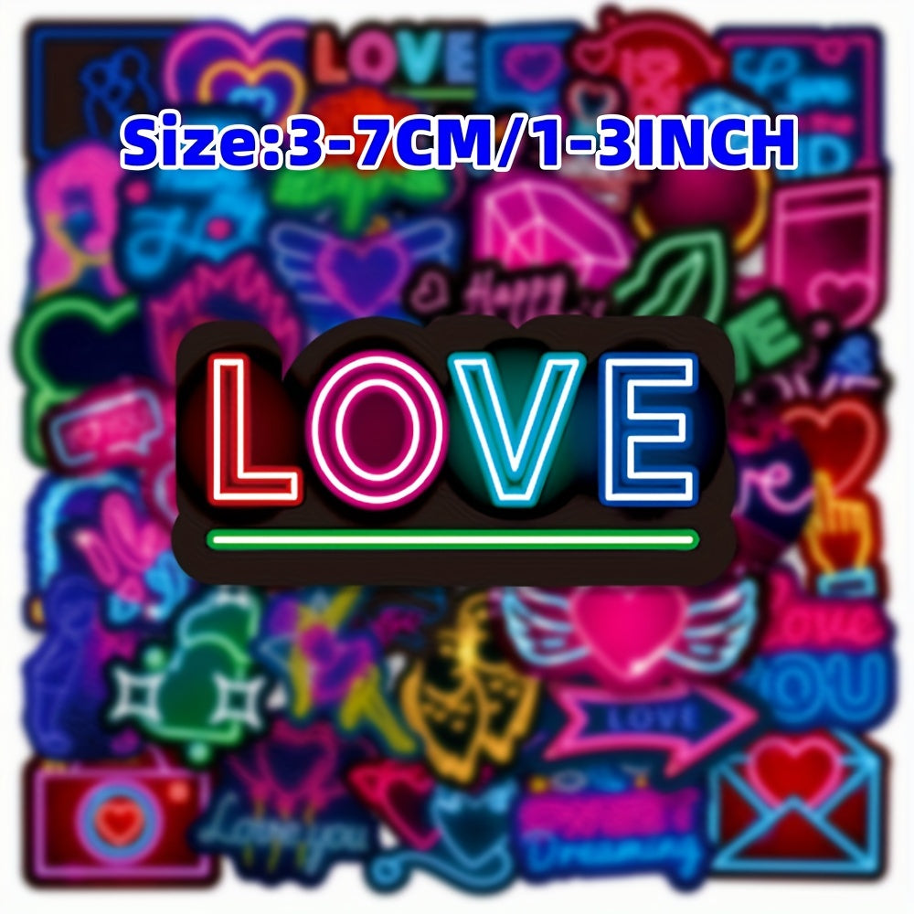 50pcs Neon Light Sweet Love Series Graffiti Stickers - Waterproof DIY Sticker
