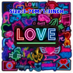 50pcs Neon Light Sweet Love Series Graffiti Stickers - Waterproof DIY Sticker