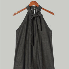 Tie Front Denim Top Cut Out Sleeveless Bow Tie Casual Denim Top