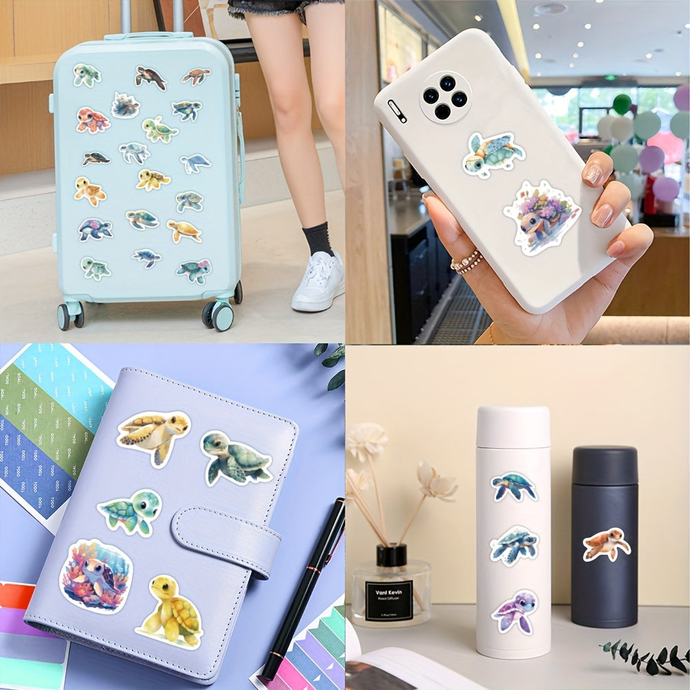 52pcs Marine Life Turtle Stickers Vinyl Reusable Decals Cartoon Designs