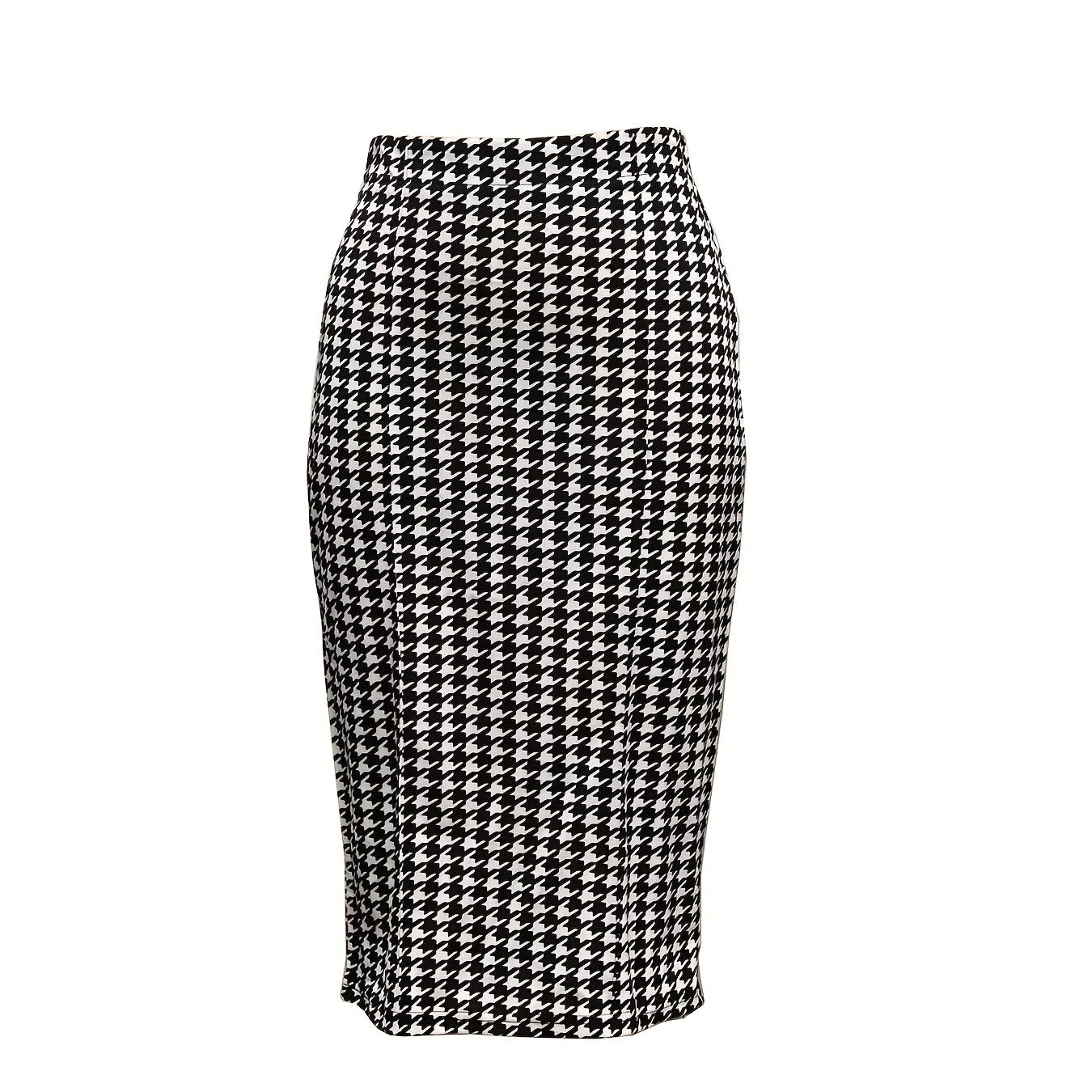 Houndstooth Print Split Skirt High Waist Bag Hip Women's Clothing