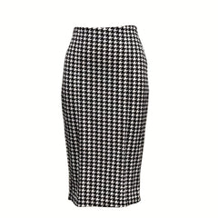 Houndstooth Print Split Skirt High Waist Bag Hip Women's Clothing