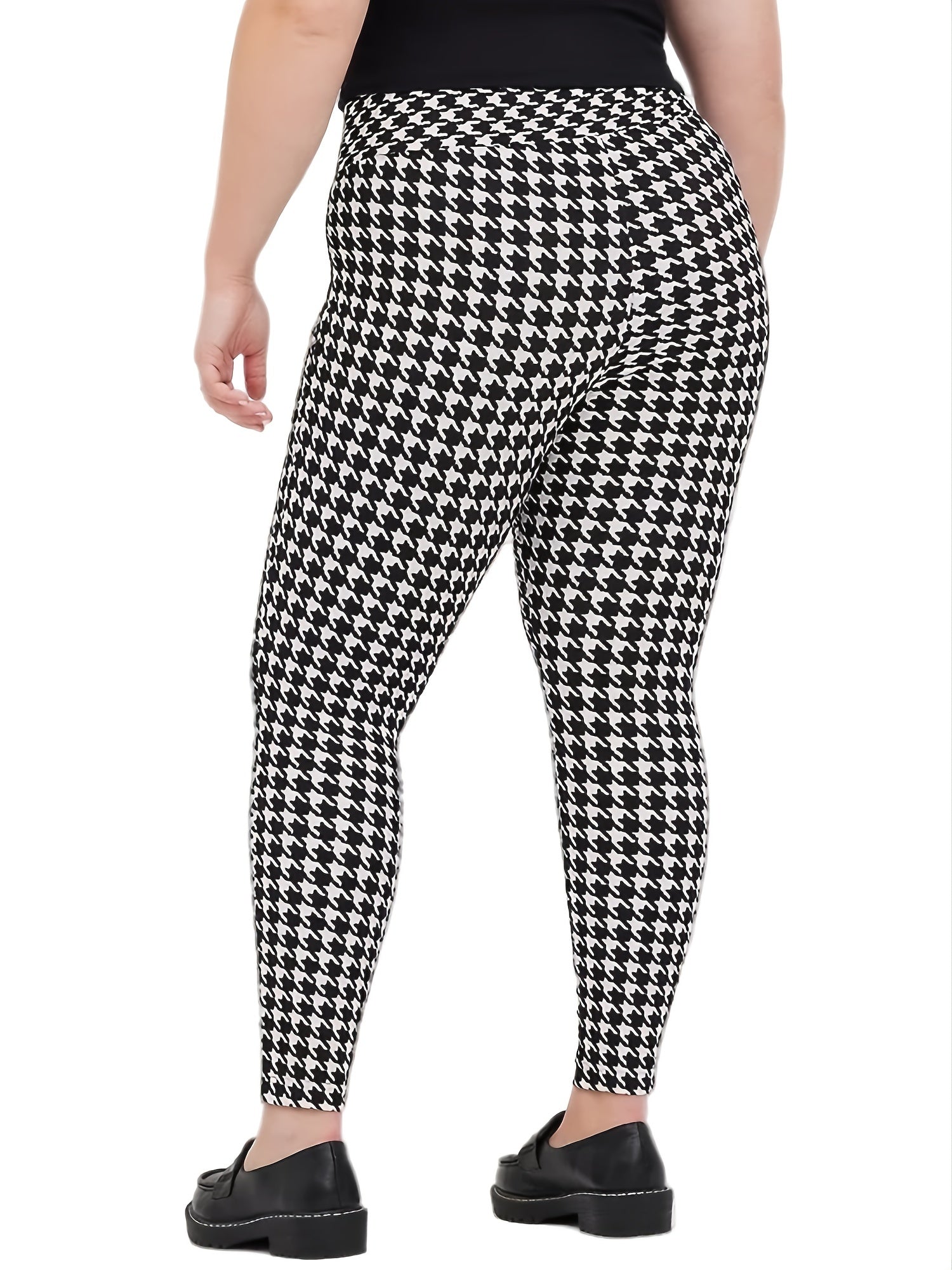 Houndstooth High Rise Wide Waist Band Stretch Leggings