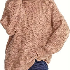 Solid Chunky Knit Top High Neck Tunic