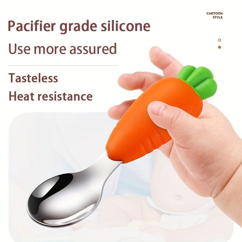 2pcs Cartoon Fork & Spoon Set For Toddlers Stainless Steel Tableware
