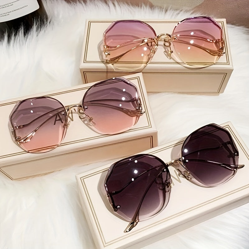 Polygon Rimless Polarized Sunglasses Gradient UV Protection Glasses