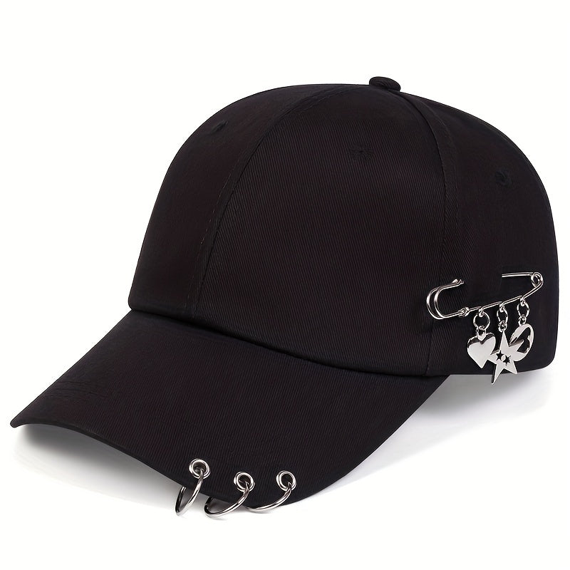 Star Iron Ring Baseball Cap Kpop Brooch Decor Casual Sun Hat Unisex